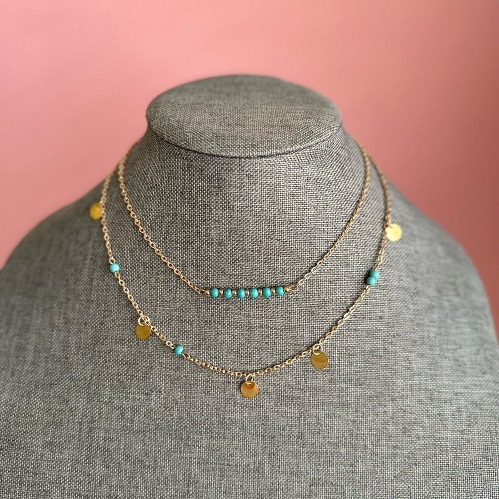 Layered Coin Faux Gold Necklace - Picture 2 of 4